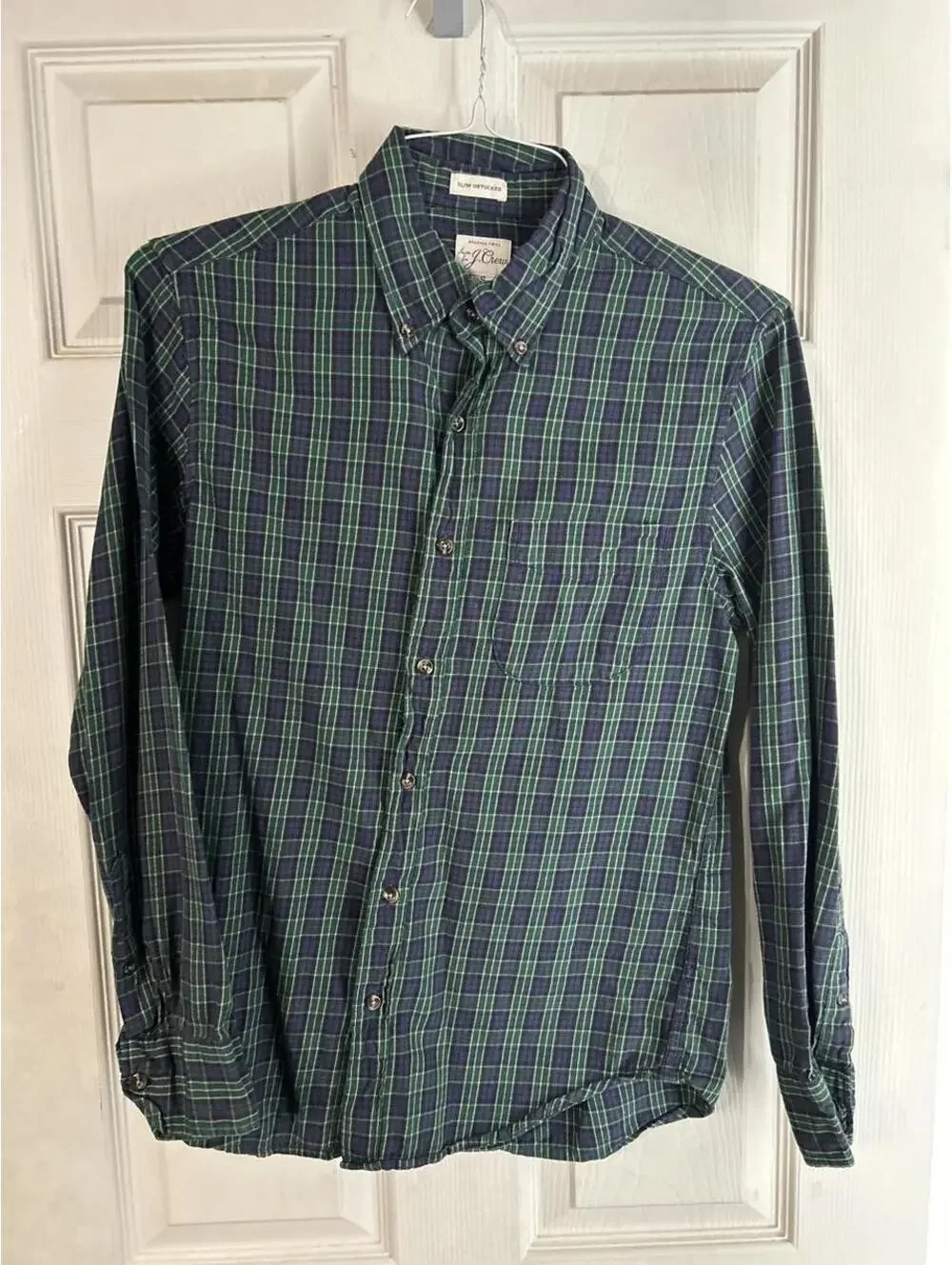 j.crew men’s SIZE S slim untucked green & navy plaid brushed twill shirt